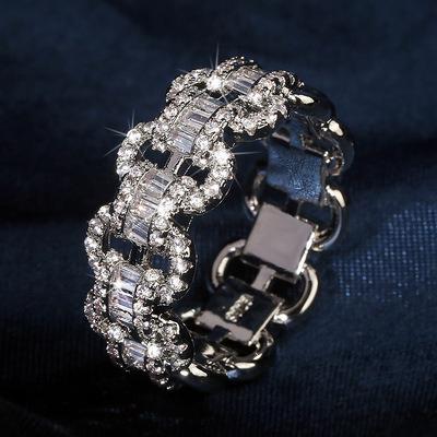 China TRENDY luxury trending shiny crystal zircon wedding finger band rings women punk hip hop iced out couple jewelry for sale