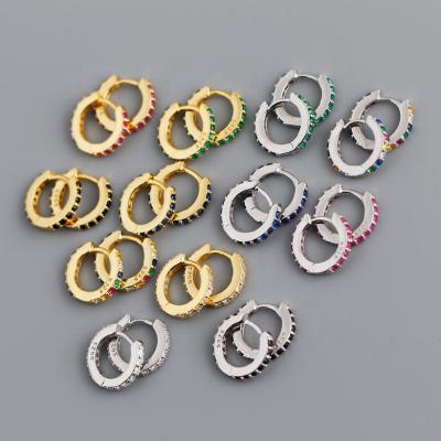 China 100% Trendy Trendy 925 Sterling Silver 18k Gold Plated Simple Colorful Circle Zircon Rainbow 7mm Earring Fine Jewelry Women Earrings for sale