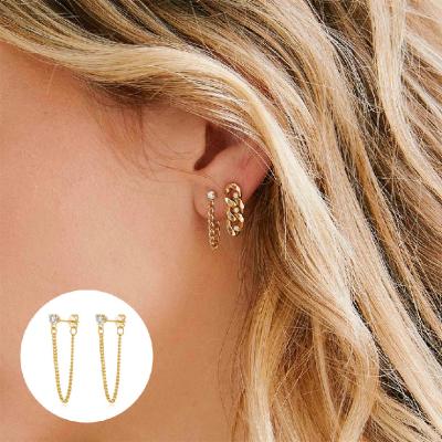 China Fashion style 925 Sterling Silver CZ stud earrings decoration/beautiful/attractive women stretching gold 50mm silver single chain stud earring for sale