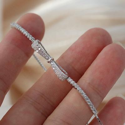 China New TRENDY 925 Sterling Silver Bowknot Bracelet For Women Shiny Zircon Tennis Box Chain Butterfly Bracelets Wedding Jewelry Gifts for sale