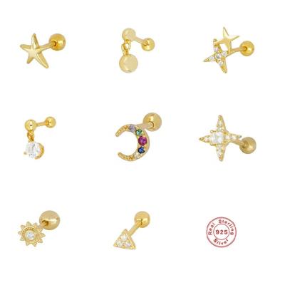 China TRENDY Gold and Silver Cute Star Cross Moon Screw Back Stud Earrings Minimalist 925 Sterling Silver Piercing Everyday Earring Jewelry for sale