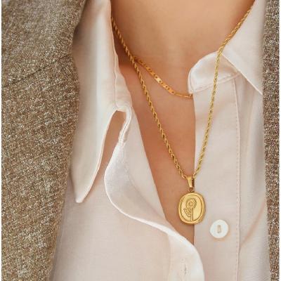 China Fashion/Eco-friendly 18K Real Gold/Waterproof/Sustainable/Washable Plated Jewelry Steel Classic Single Flower Chain Clavicle Vintage Necklace Choker Pendant Necklaces for sale