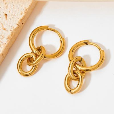 China Trendy Minimalist Jewelry Stainless Steel Fashion Chunky Cuban Link Chain Earrings Gold Plated For Women for sale