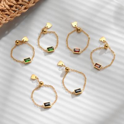 China Adjustable Finger Ring Women Girls Environmental Friendly/Lead Free/Nickel Free/Fashion New Design Rectangle Green Square Zircon Steel Diamond Charm Chain Rings Trendy 14k for sale