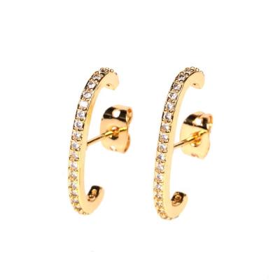 China Hot Sales Vintage Designer Hot Sales New Statement Simple Gold Plated Zirconia Brass C-Shape Round Cuff Stud Earrings For Women 2021 for sale