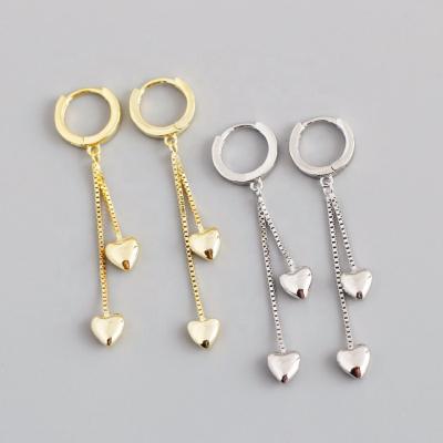 China 2021 New Arrivals Cute Vintage Tassel Heart Long Chain Charm Dangle Earrings Simple Iced Out Round Brass Huggie Earring Jewelry Gift for sale