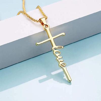 China TRENDY Fashion Geometry Love Alphabet Letter Charm 18k Gold Plated Brass Cross Pendant Necklace Jewelry For Women for sale