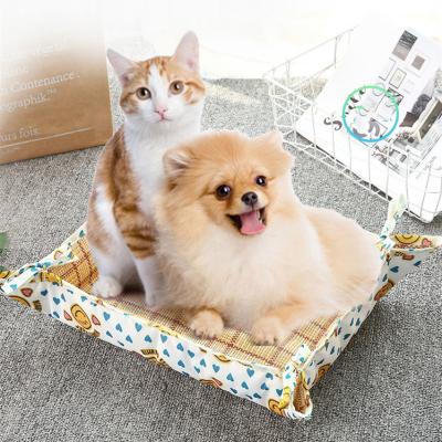 China New Travel Dog Mat Dual Use Cat Dog Double Sides Oxford and Rattan Mattress Dog Pet Bed Cushion Cooling Pad for sale