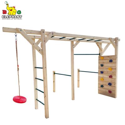 China Wooden 6 In 1 Fitness Equipment Wooden Monkey Bar With Climbing Ladder And Dic Swing for sale