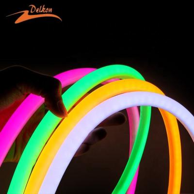 China Decorations Led Flexible Neon Light 20x20 Mm LED 24V Flexible Cuttable Silicone Rope Cable RGB Decoration Tube Neon Strip Light for sale