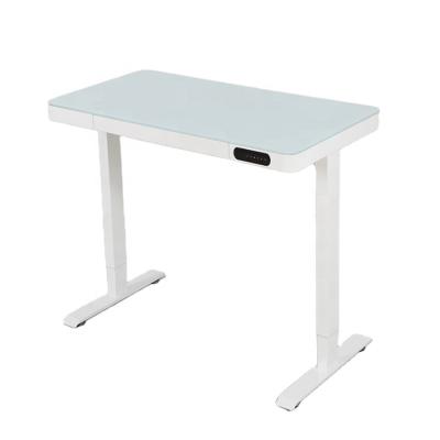 China Glass PC Glass Electric Standing Height Adjustable Dual Motor Computer Gaming Desks (Height) Lifting Desk With Drawer for sale