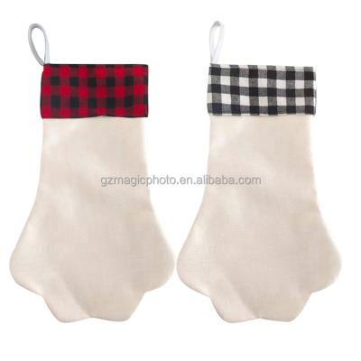 China Popular Sublimation Christmas Gift Buffalo Paw Christmas Stocking Pets Paw Stocking Socks for sale