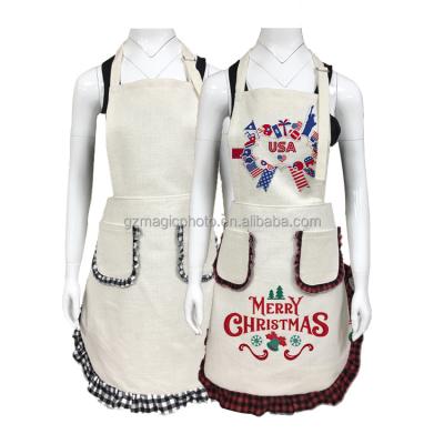 China Sublimation Christmas Modern Buffalo Ruffled Kitchen Aprons Blanket Buffalo Aprons For Christmas for sale