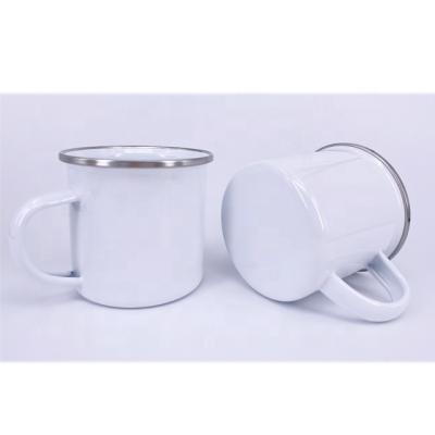 China Logo Personalized Gift-Printing Sublimation made to order viable 12oz enamel metal camping ceramic mug for sale