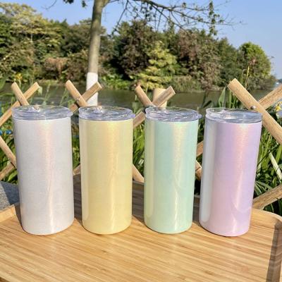 China Durable 16oz Sublimation Straight Double Walls Insulated Stainless Steel Glitter Sparking Tumbler for sale