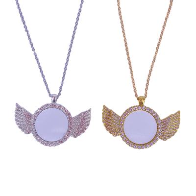 China Custom Fashion Photo Sublimation Metal Bling Angel Wings Necklace Jewelry for sale