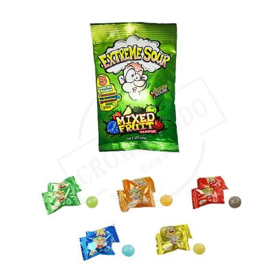 China Natural Extreme Sour Hard Candy Individually Wrapped Acid Coated 5 Fruit Flavors Stand Up 20 Pcs Hot-selling Bag Family Size Pack for sale