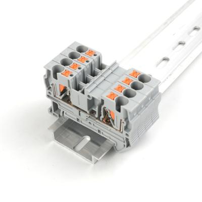 China Wire Connecting DC Power AC 800V 41Amp PT 4 Mm Through Screwless Wire Connector Quick Pluggable Din Rail Spring Cage Terminal Blocks for sale