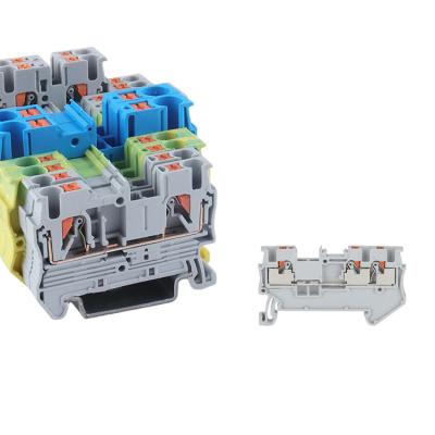 China Wire Connecting PT 1.5/S-TWIN 3 Level Feeder Spring Cage Multi Level Feed Through Installation Recessing Twin DIN Rail Multi Terminal Block for sale