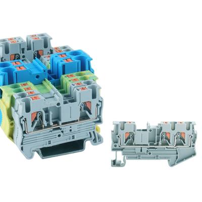 China Wire Connecting PT 4-TWIN 3 Feeder Multi Level Feed Through Push In Screwless DIN Rail Twin Feed Through Spring Terminal Block for sale