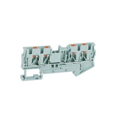 China Wire Connecting PT 4-QUATTRO-PE 4 Din Rail Push Conductor In Ground Spring Double Recess Terminal Blocks for sale