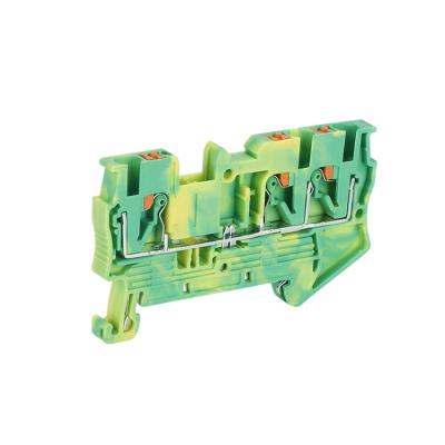 China Wire Connecting PT 2.5-TWIN-PE 3 Conductor Din Rail Spring Cage Nylon Plastic Recess 3 Twin Grounding Terminal Blocks for sale