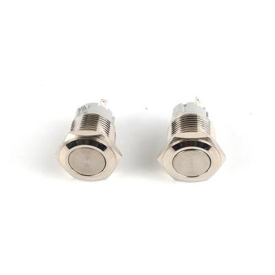 China Brass Nickel / Stainless Steel 12/16/19 mm Waterproof 12 Volt IP65 Illuminated ON Led Mini Straight Push Button Switch for sale