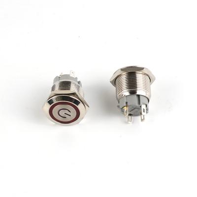 China Brass Nickel / Stainless Steel 12/16/19 mm Waterproof 12 Volt IP65 Illuminated ON OFF 16mm Metal Led Short Push Button Switch for sale