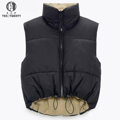 China OEM Logo Sleeveless Breathable Custom Breathable Polyester 100% Cotton Winter Vest Short Women Coat Stripper Jacket for sale