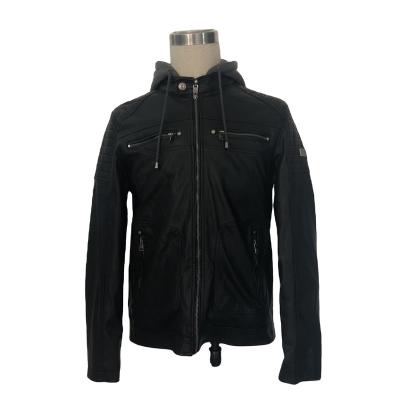 China Custom Outdoor Waterproof PU Leather Jacket Knitting Hood Fashion Jacket for sale