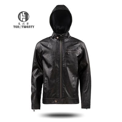 China New Arrival Autumn Custom Hooded Motorcycle Men PU Faux Leather Jacket Low MOQ Windproof Waterproof Fashion QUICK DRY for sale