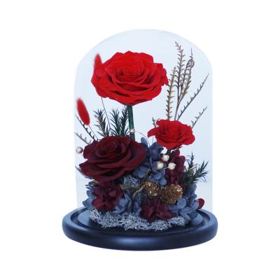 China Fashional 2021 New Desgin Preserved Roses In Glass Valentine's Day Gift For Girlfriend Can Be Customized Eternal Flowers For Home Decor for sale