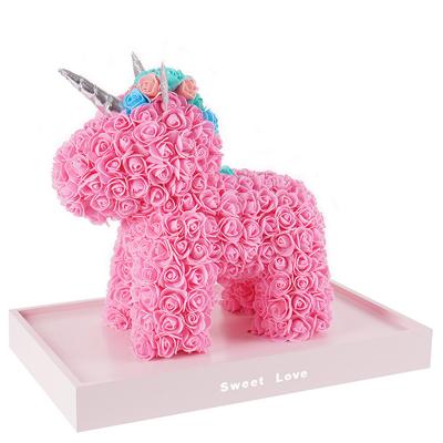 China PE Rose Deluxe Unicorn PE Rose Acrylic Flower PE Rose Bear Gift Box Forever For Valentine's Day Creative Gift for sale