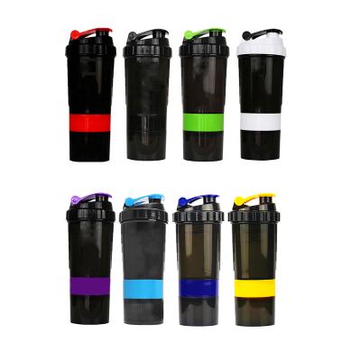 China Three Layers Sport Plastic Water Bottle Bottle Shaker Protein Fitness Gym Sustainable With Tick Marker for sale