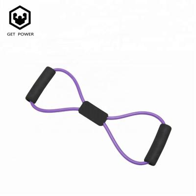 China Durable/Flexible/Waterproof Fitness Muscle Workout Exercise Yoga Figure 8 Shape Resistance Band With Foam Handle for sale