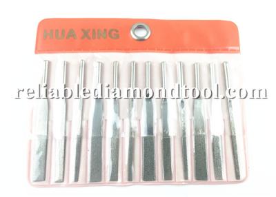 China 12pcs Flat Electroplated Vibration Diamond Needle File 42-45 HRC For Metal / Plastic Moulds for sale