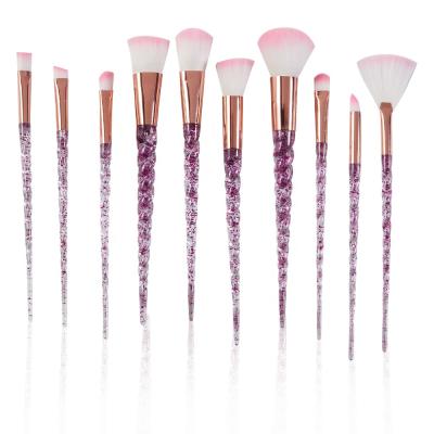 China Pink Hair Makeup Brush Set Best and High Quality 10 PCS Unicorn Brushes Glitter Crystal Pink Makeup Brushes for sale