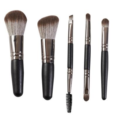 China Black 2022 Professional Wooden Base Handle High Quality Durable 5 PCS Mini Makeup Brush Set for sale