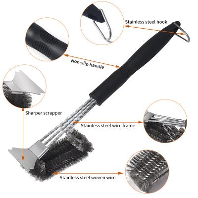 China Easily Cleaned BBQ Accessories Wire Stainless Steel 3-in-1 Grill Cleaning BBQ Grill Brush for BBQ for sale