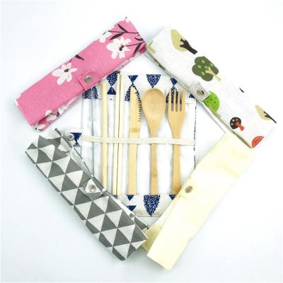 China Sustainable Factory Wholesale Natural Travel Bamboo Cutlery Set Portable Bamboo Cutlery Set 6pcs for sale