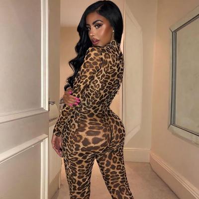 China Breathable Fashion 2022 Central Institute of Statistics Spring and Summer New Amazon Women's Long-sleeved Leopard Print Overalls Foreign Trade Pants Thin Women for sale