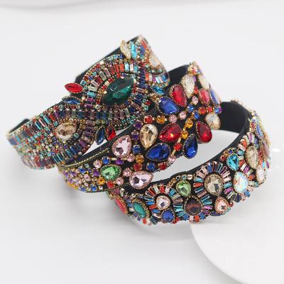 China Newest Design Environmental Friendly Hair Accessories Fashion Crystal Headband Bling Rhinestone Women Colorful Jeweled Headband for sale