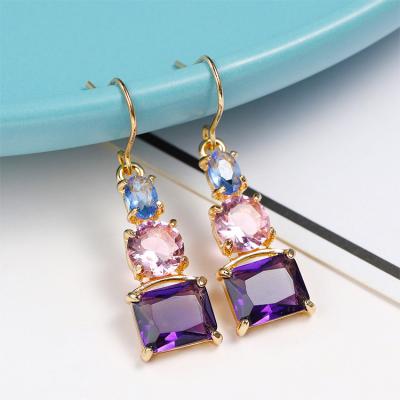 China Korean version of the new fashion 2021 environmentally friendly amethyst topaz earrings temperament blue powder color mixed zircon earrings for sale