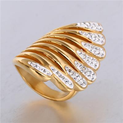 China Fashion Environmental Friendly Women Stainless Steel Fancy Zircon Rings Wholesale Luxury Stainless Steel Zircon Feather Shape Gold Rings For Ladies for sale