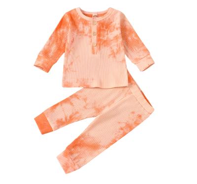 China Wholesale Casual Kids Clothes Spring And Autumn Baby Clothes Ribbed 100% Cotton Fabric Tie Dye Sets for sale