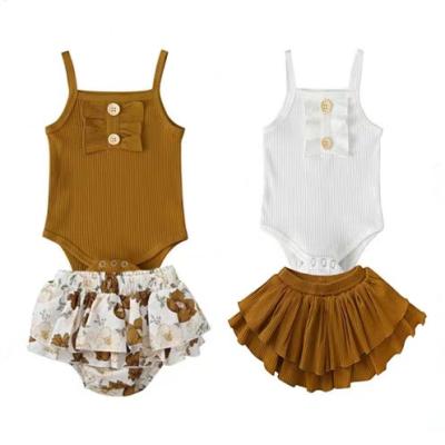 China Breathble Comfortable Breathable Cotton Casual Baby Clothes Ribbed Romper Baby Clothes Ribbed Skirt Set for sale