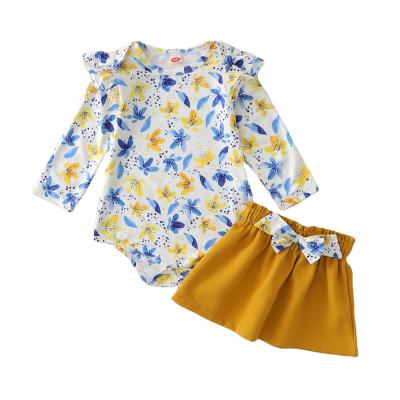 China Sweet Newborn Baby Long Sleeve Print Shirt and Soft Skirt Girls Rompers Solid Clothing Suit Rompers for sale