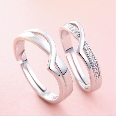 China FASHIONABLE Lovers Ring Pair of 925 Sterling Silver Lovers Ring Simple Opening Men and Women Engraved Rings for sale