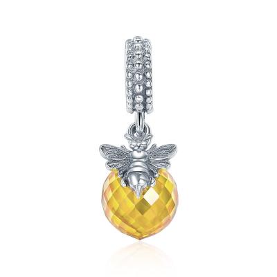 China Other Bee Love Honey Yellow Crystal Dangle Pendant Charm 925 Silver for sale