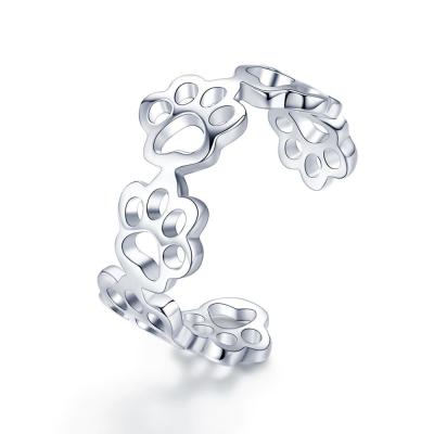 China Other New Fashion Ring s925 Sterling Silver Korean Cute Pet Print Female Open Paw Open Men's And Women's Ring for sale